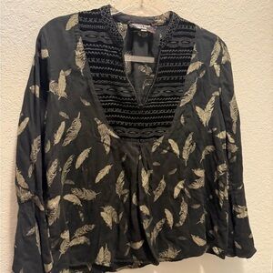 Johnny Was Gold Feather Bell Sleeve Blouse Sz XS